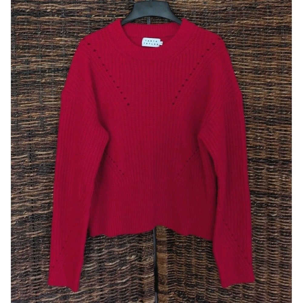 Tanya Taylor Wool Chunky Knit Sweater Medium Red  Christmas Holiday Party Boho